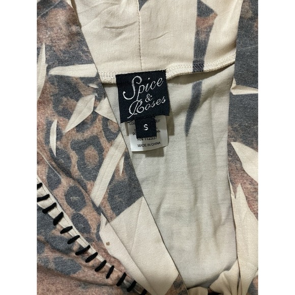 Vtg Y2k Abstract Animal Print Top Small V-Neck Fitted Tie Neck Embellished - Picture 5 of 8